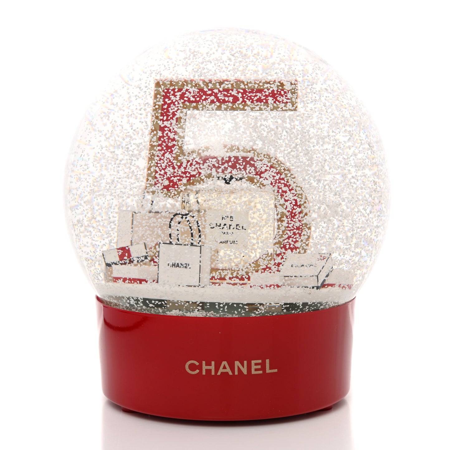 Glass N°5 Perfume Snow Globe Red