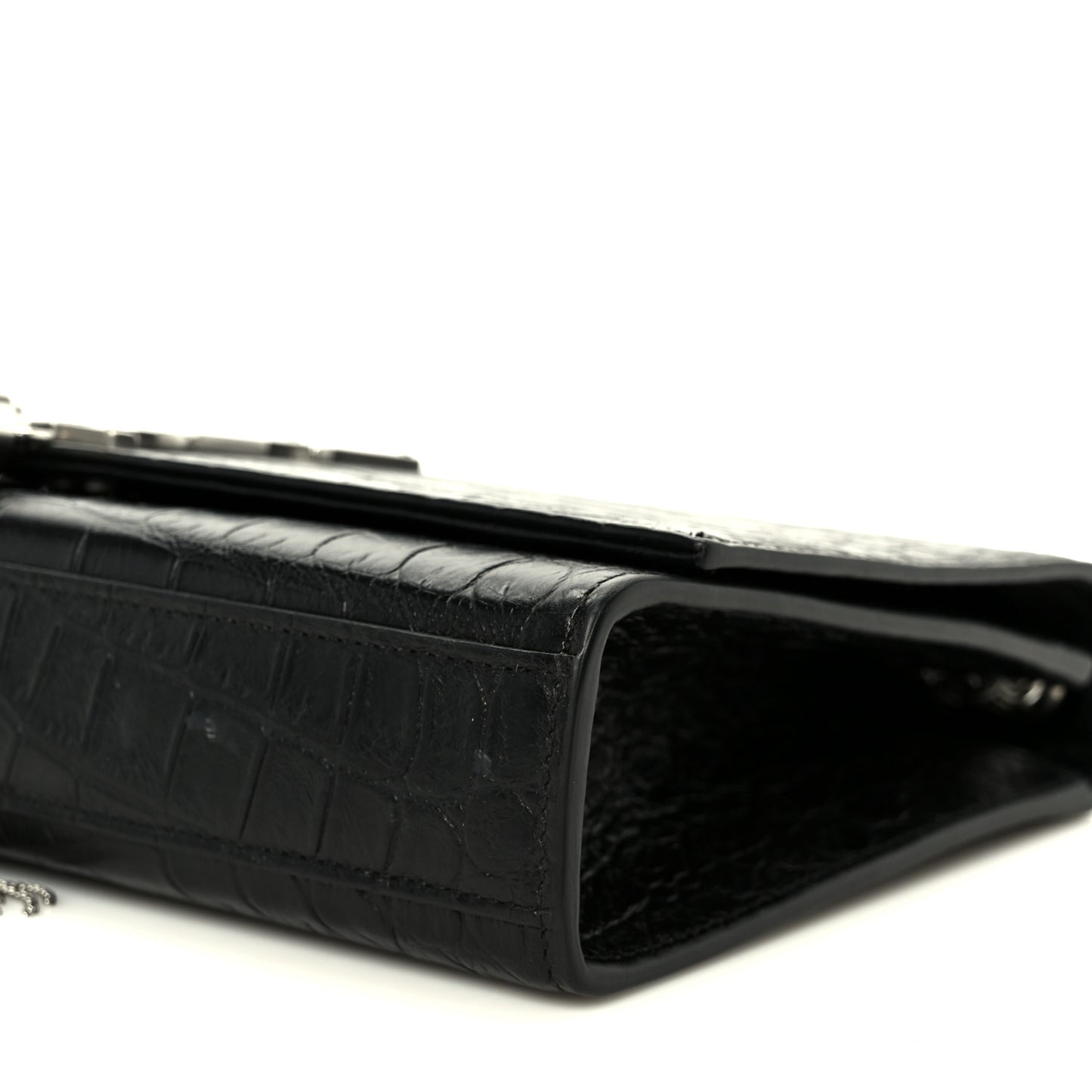 Calfskin Crocodile Embossed Medium Classic Monogram Kate Tassel Satchel Black