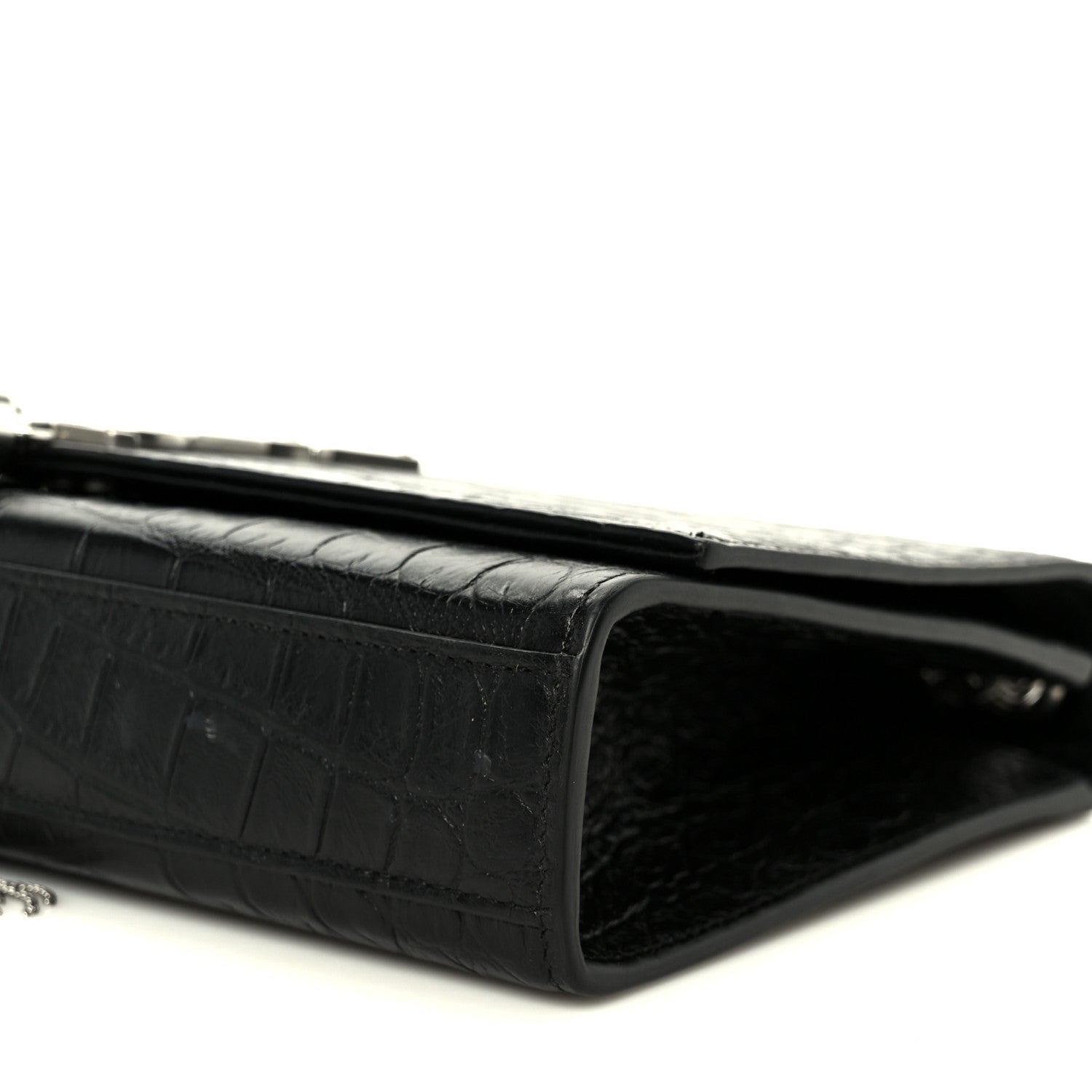 Saint Laurent Calfskin Crocodile Embossed Medium Classic Monogram Kate Tassel Satchel Black 11 of 12