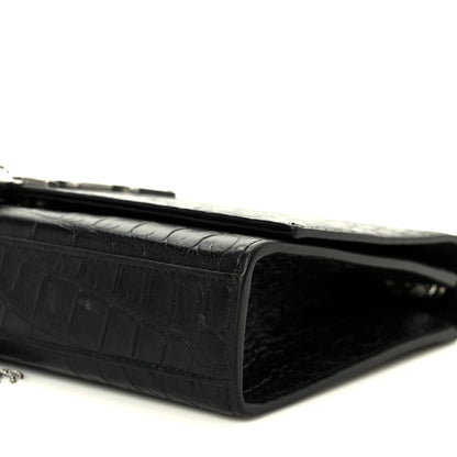 Saint Laurent Calfskin Crocodile Embossed Medium Classic Monogram Kate Tassel Satchel Black 11 of 12