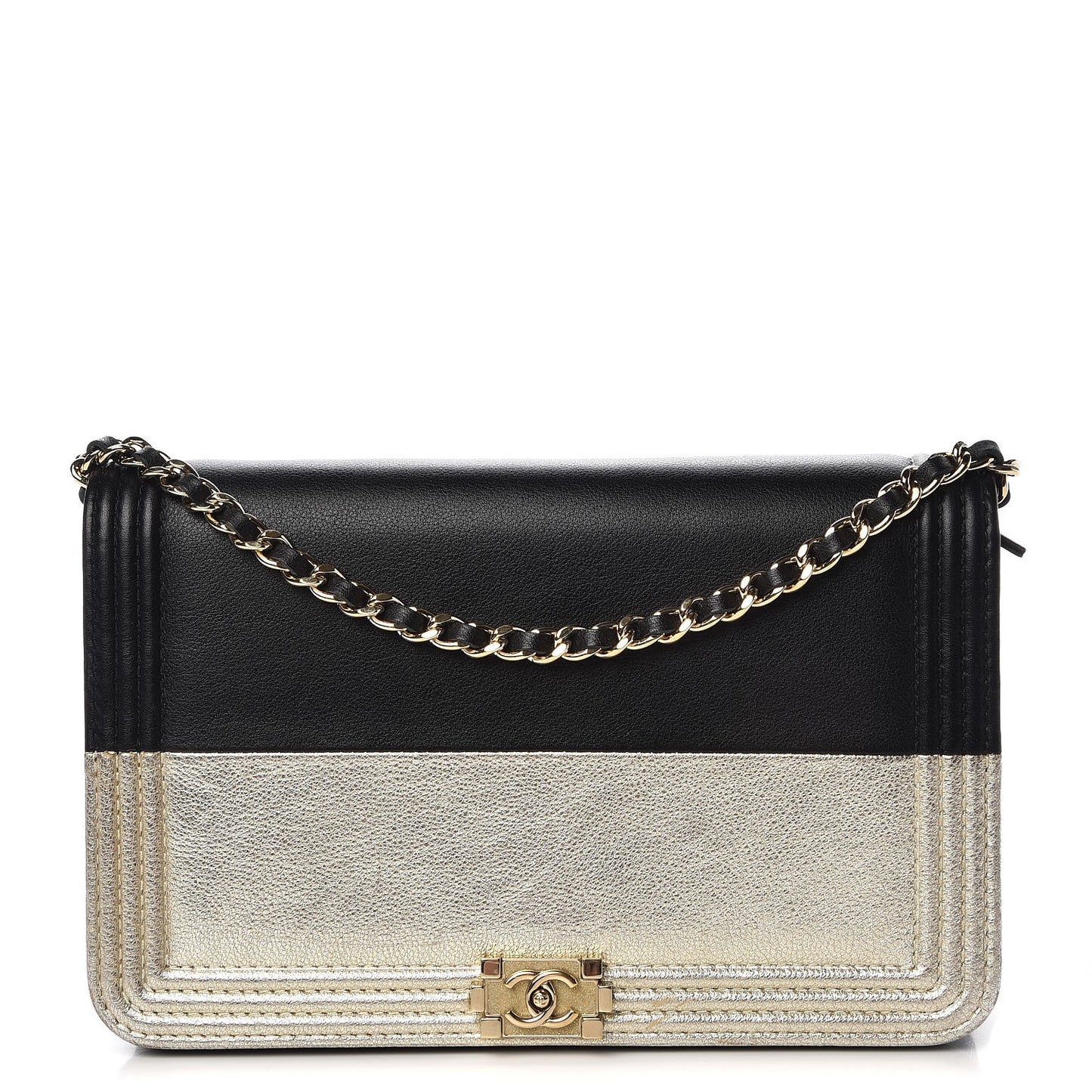Metallic Goatskin Lambskin Boy Wallet on Chain WOC Black Gold
