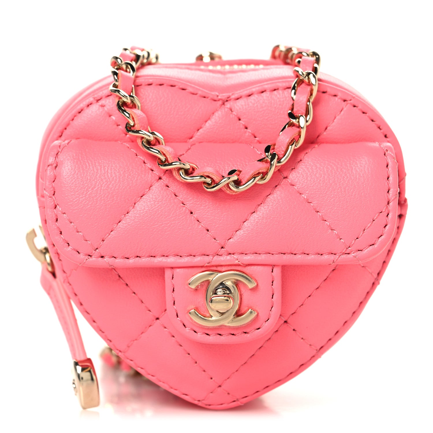Chanel Lambskin Quilted CC In Love Heart Coin Purse With Chain  Pink 1 of 9
