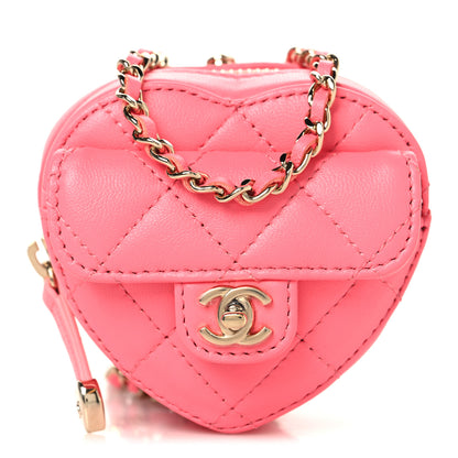 Chanel Lambskin Quilted CC In Love Heart Coin Purse With Chain  Pink 1 of 9