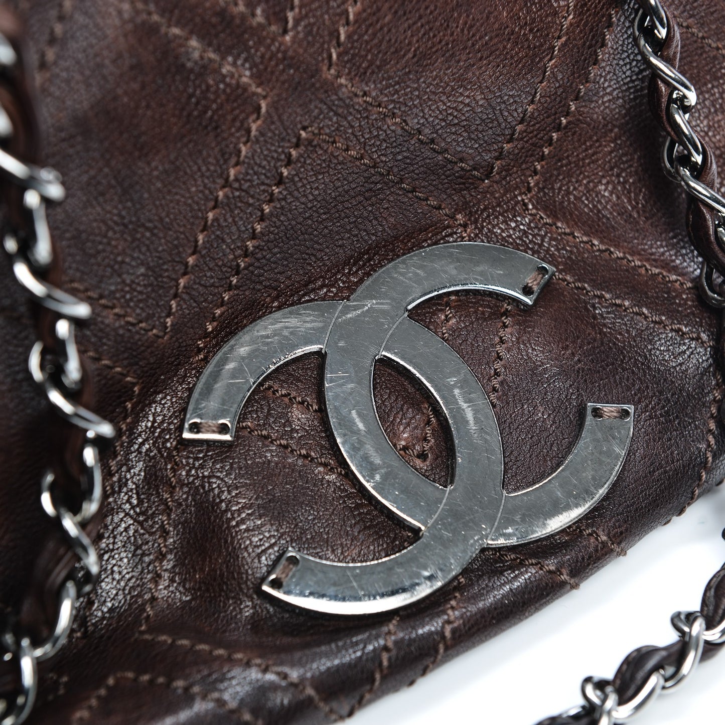 Calfskin Large Diamond Stitch Tote Brown