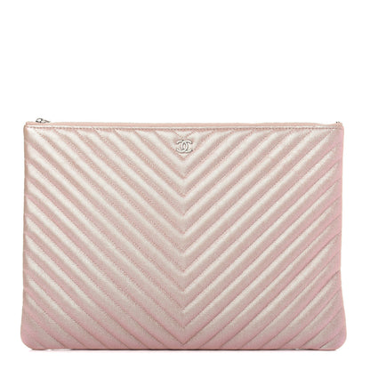 Chanel Iridescent Caviar Chevron Quilted Medium Cosmetic Case Light Gold 1 of 7