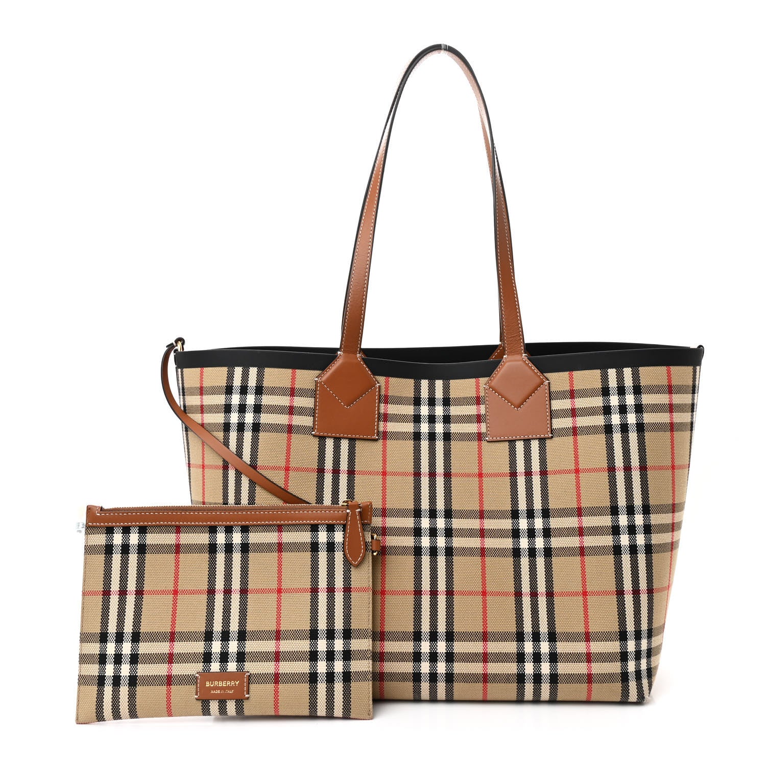 Burberry Cotton Vintage Check Medium London Tote Bag Briar Brown Black 3 of 13