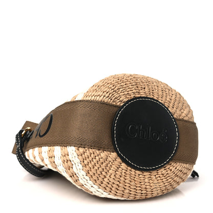 Chloe Raffia Calfskin Small Woody Striped Basket Bag Brown 4 of 10