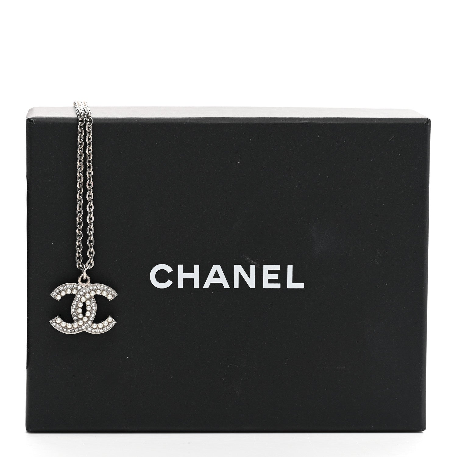 Chanel Crystal Pearl CC Pendant Necklace Silver 7 of 7