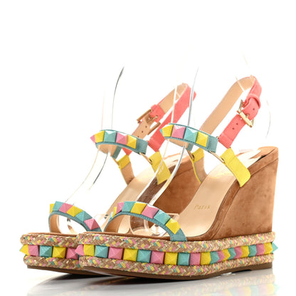 Christian Louboutin Veau Velours Pyraclou 110 Wedge Sandals 38 Biscotto 3 of 13