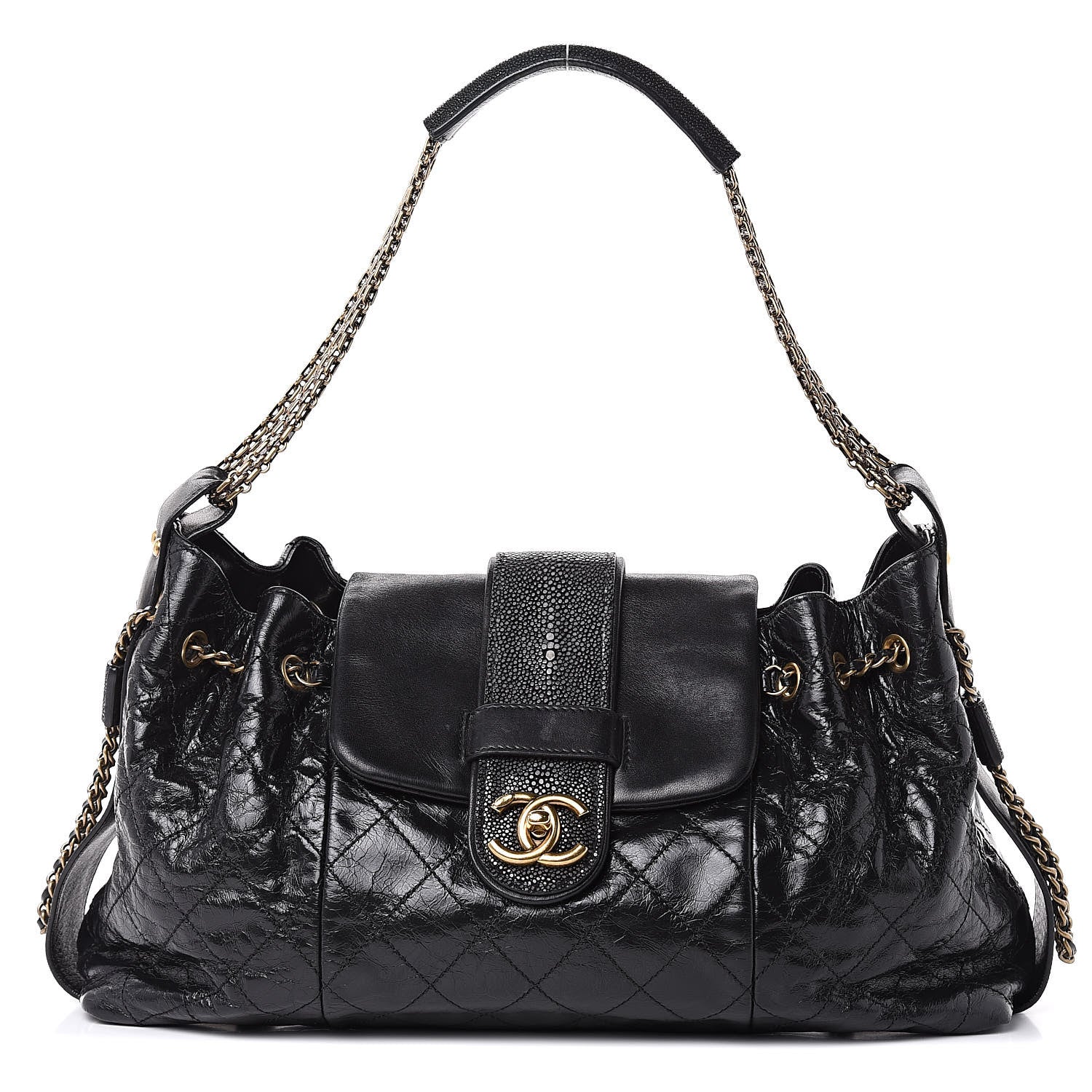 Chanel Glazed Calfskin Stingray Bindi CC Accordion Tote Black 1 of 12