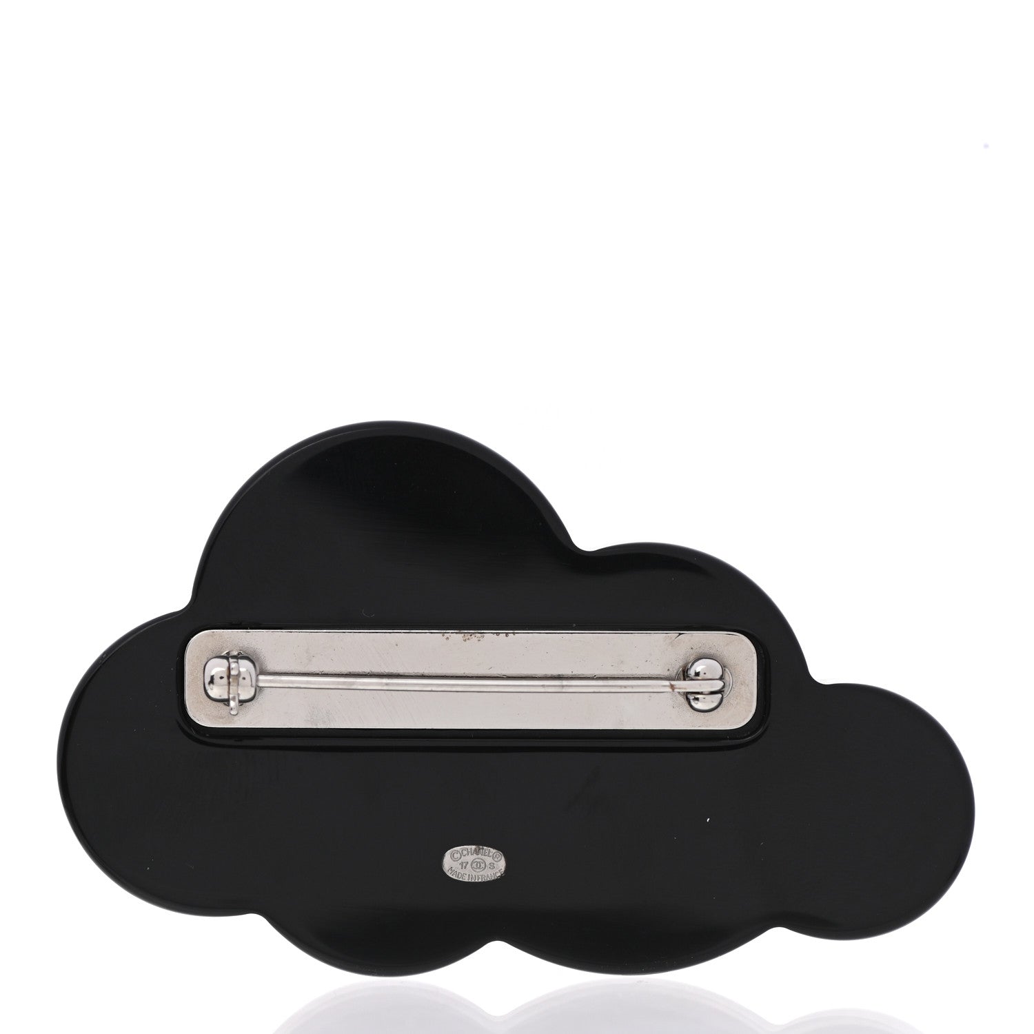 Chanel Glittered Resin Crystal Pearl CC Cloud Brooch Black Silver 4 of 5