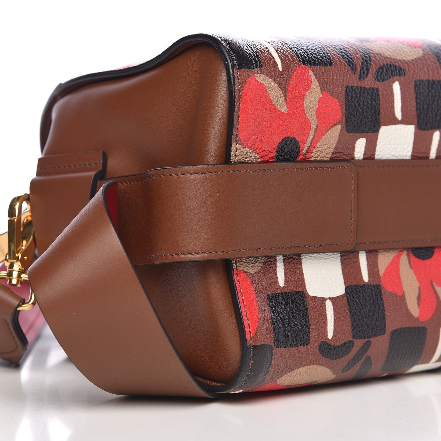 Goatskin Floral Print Bibliotheque Top Handle Tabacco