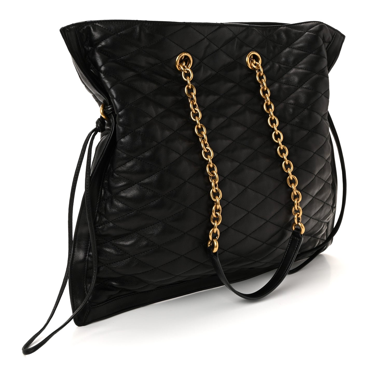 Lambskin Quilted Pochon Drawstring Tote Bag Black