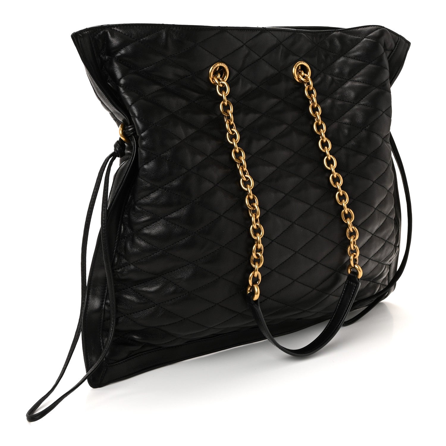 Saint Laurent Lambskin Quilted Pochon Drawstring Tote Bag Black 3 of 9