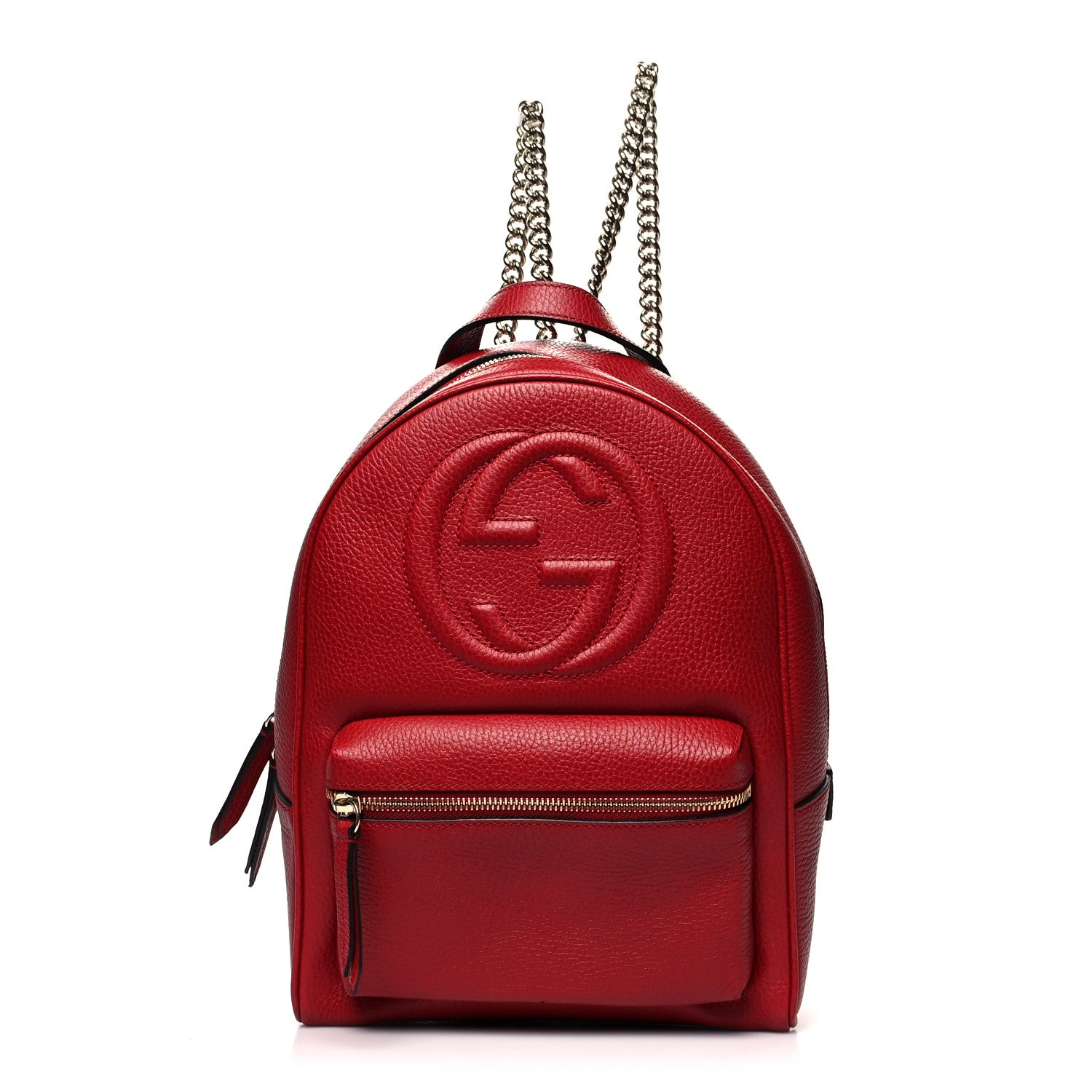 Gucci Pebbled Calfskin Soho Chain Backpack Hibiscus Red 1 of 15