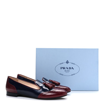 Prada Calfskin Tassel Slip On Loafers 38 Navy Red 11 of 11