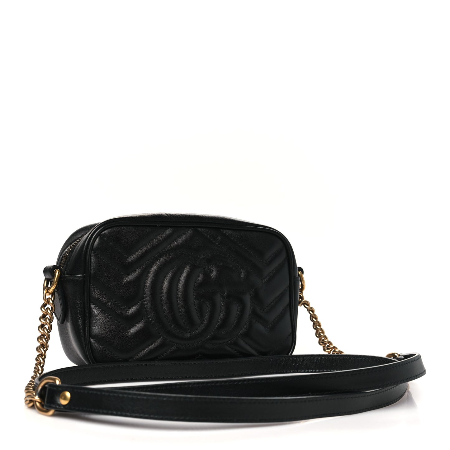 Calfskin Matelasse Small GG Marmont Chain Shoulder Bag Black