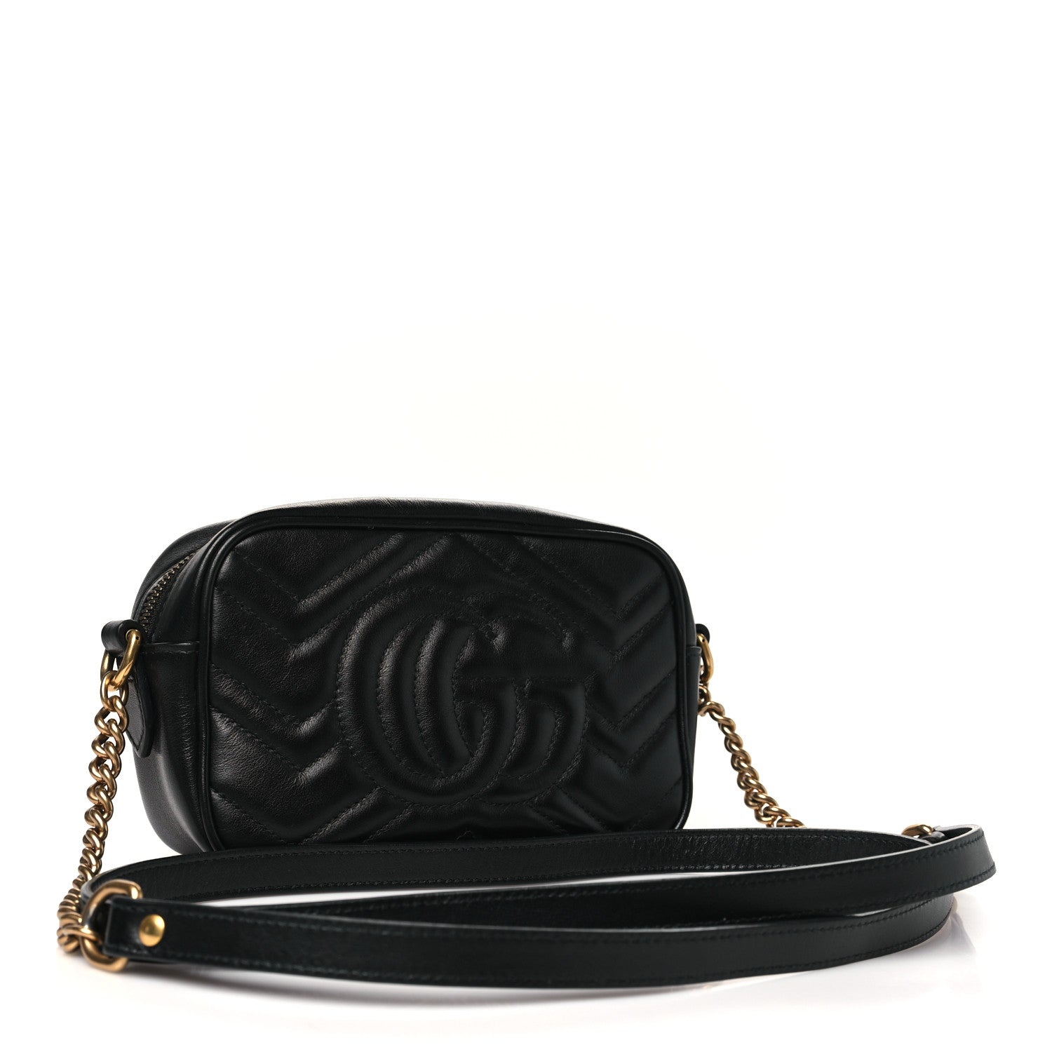 Gucci Calfskin Matelasse Small GG Marmont Chain Shoulder Bag Black 3 of 10