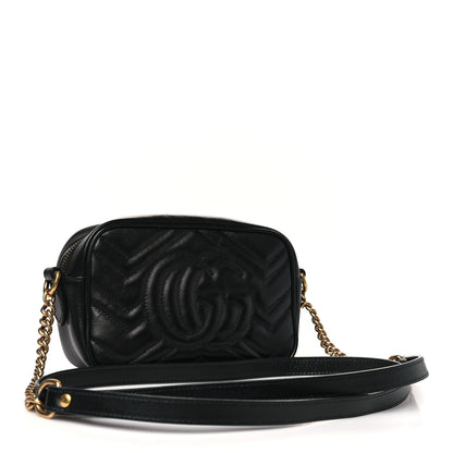 Gucci Calfskin Matelasse Small GG Marmont Chain Shoulder Bag Black 3 of 10