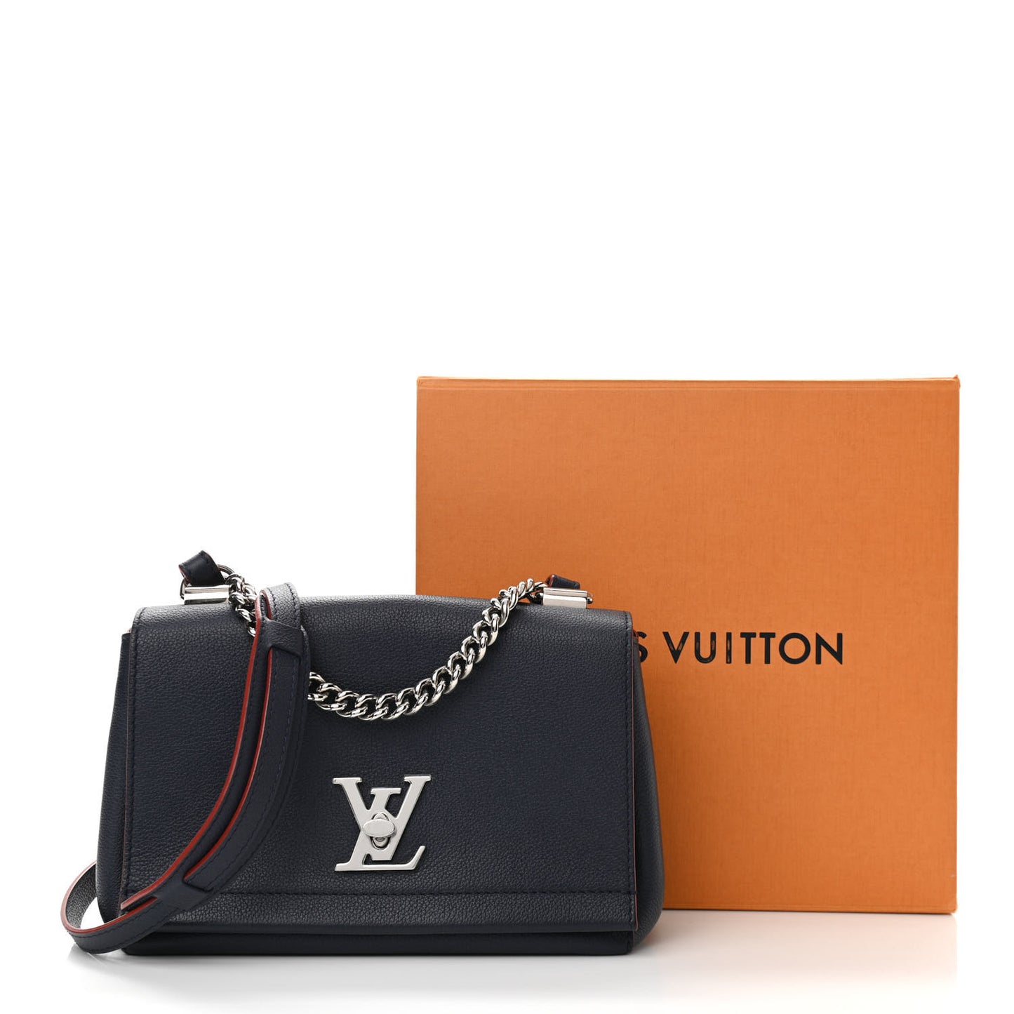 Calfskin Lockme II Chain Bag BB Marine Rouge