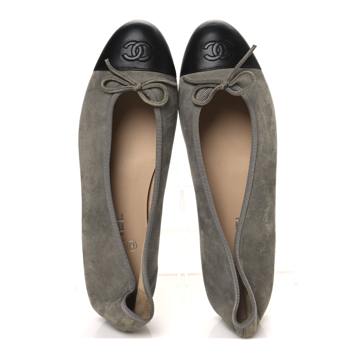 Chanel Suede Lambskin Cap Toe CC Ballerina Flats 41.5 Dark Grey Black 2 of 11