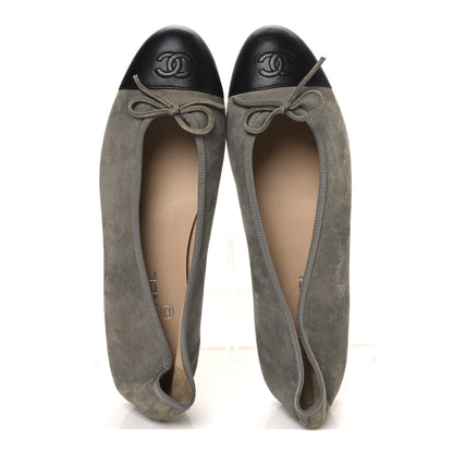 Chanel Suede Lambskin Cap Toe CC Ballerina Flats 41.5 Dark Grey Black 2 of 11