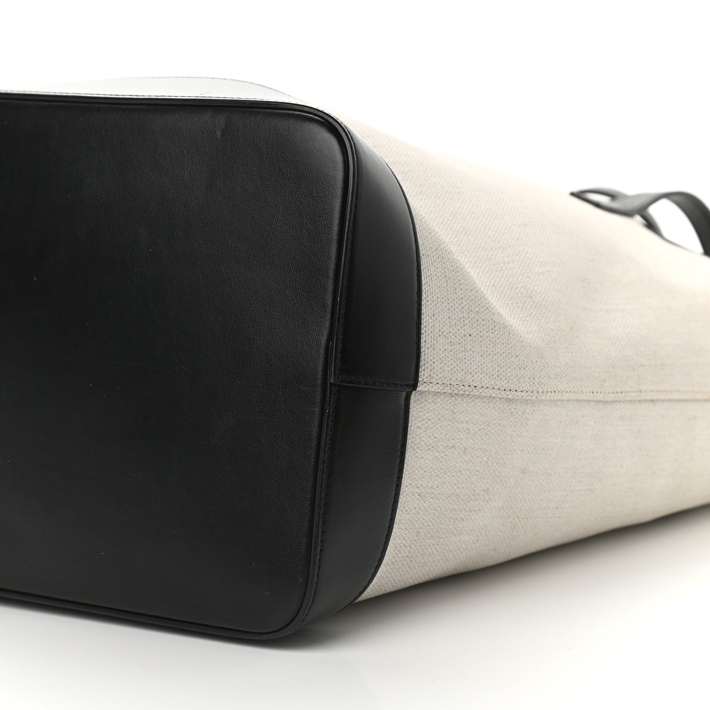 Canvas Calfskin Teddy Drawstring Shopping Tote White Black