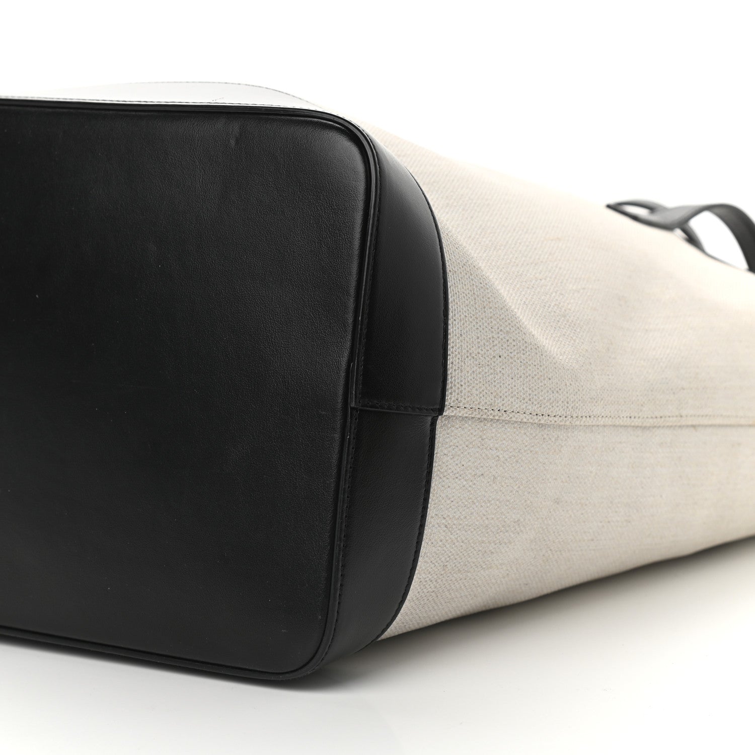 Saint Laurent Canvas Calfskin Teddy Drawstring Shopping Tote White Black 11 of 11