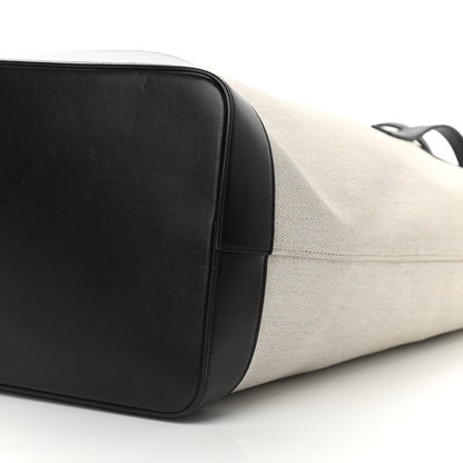 Saint Laurent Canvas Calfskin Teddy Drawstring Shopping Tote White Black 11 of 11