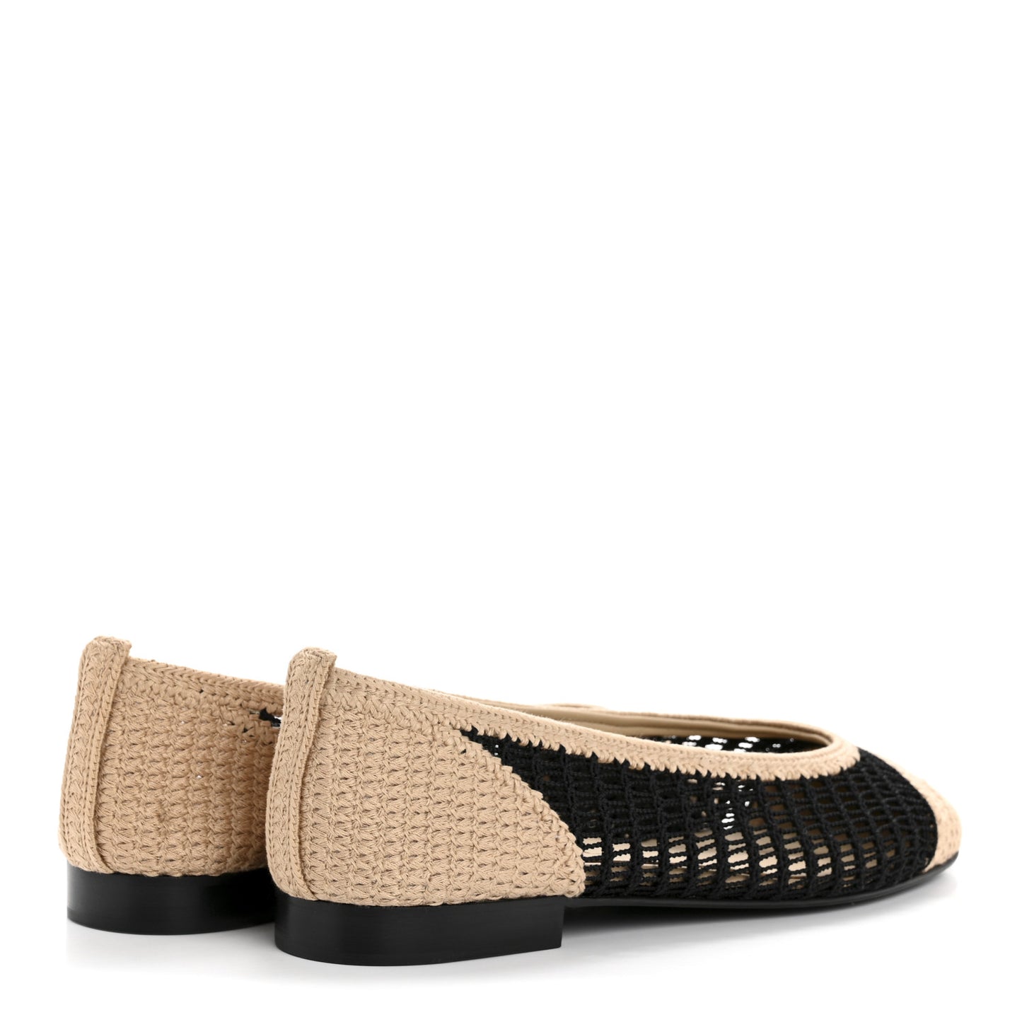Raffia Cap Toe Ballerina Flats 38 Black Beige