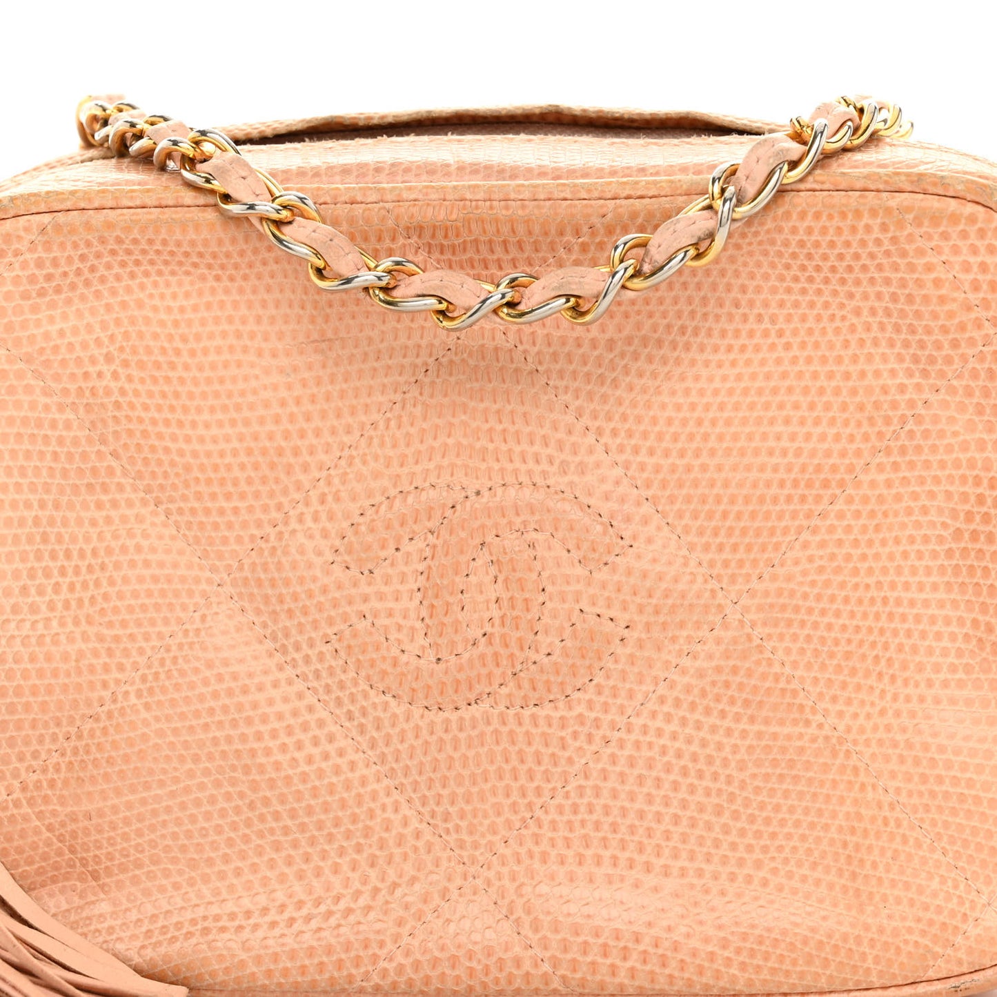 Lizard Quilted Tassel Camera Case Light Beige