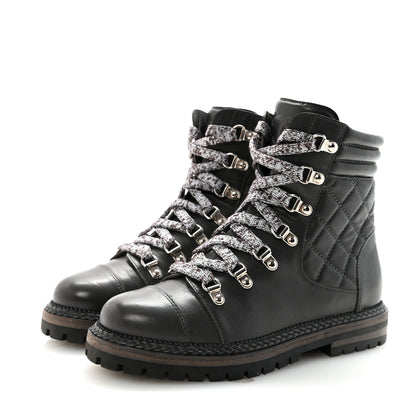 Chanel Lambskin Quilted Lace Up Boots 35.5 Grey 4 of 9