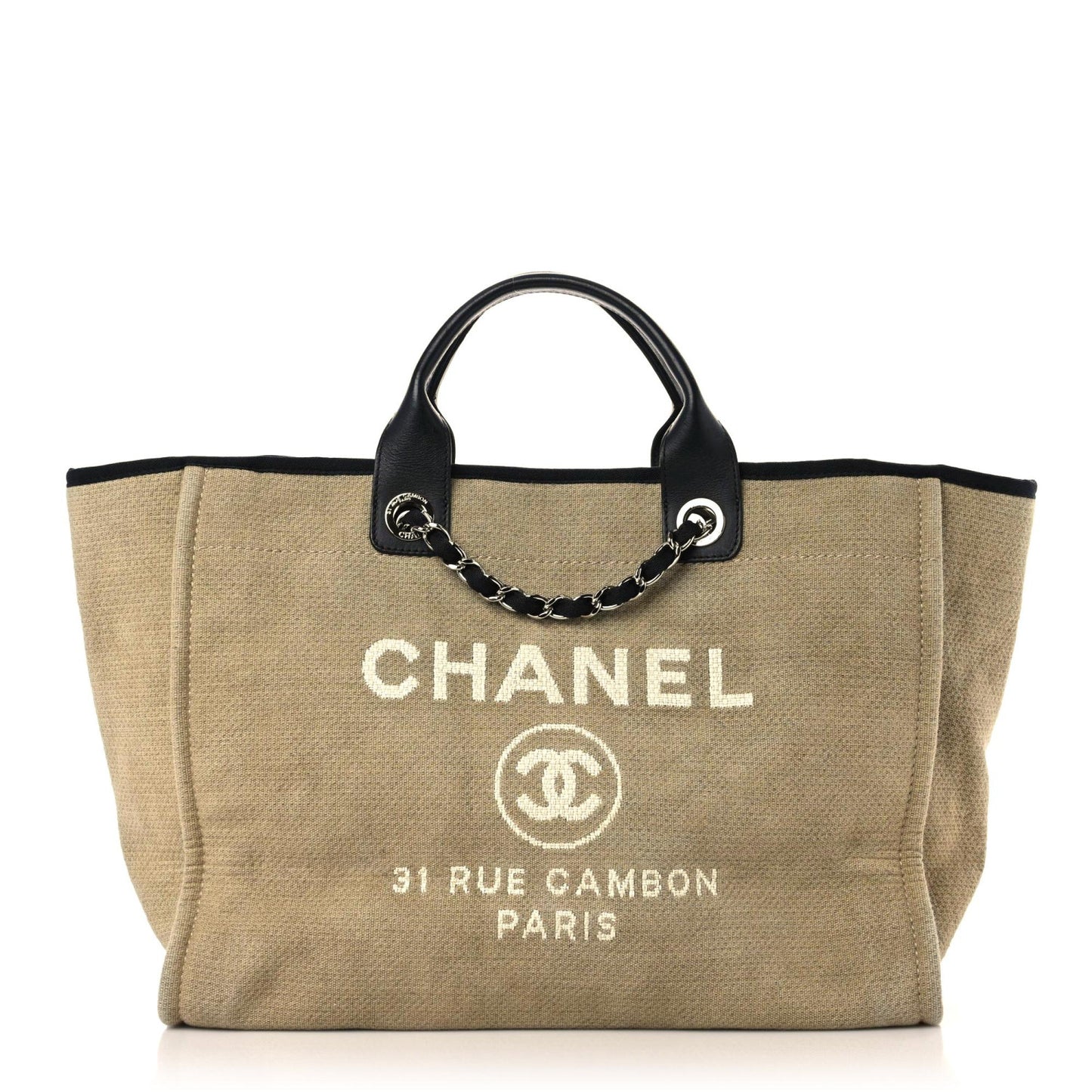 Canvas Medium Deauville Tote Beige Black