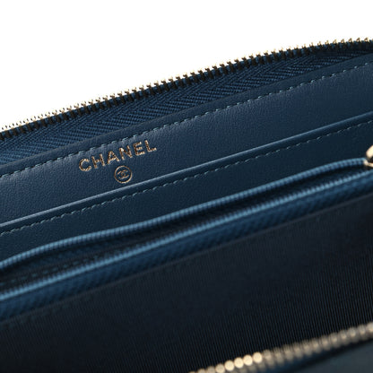Chanel Metallic Caviar Quilted Large Gusset Zip Around Wallet Dark Blue 6 of 9