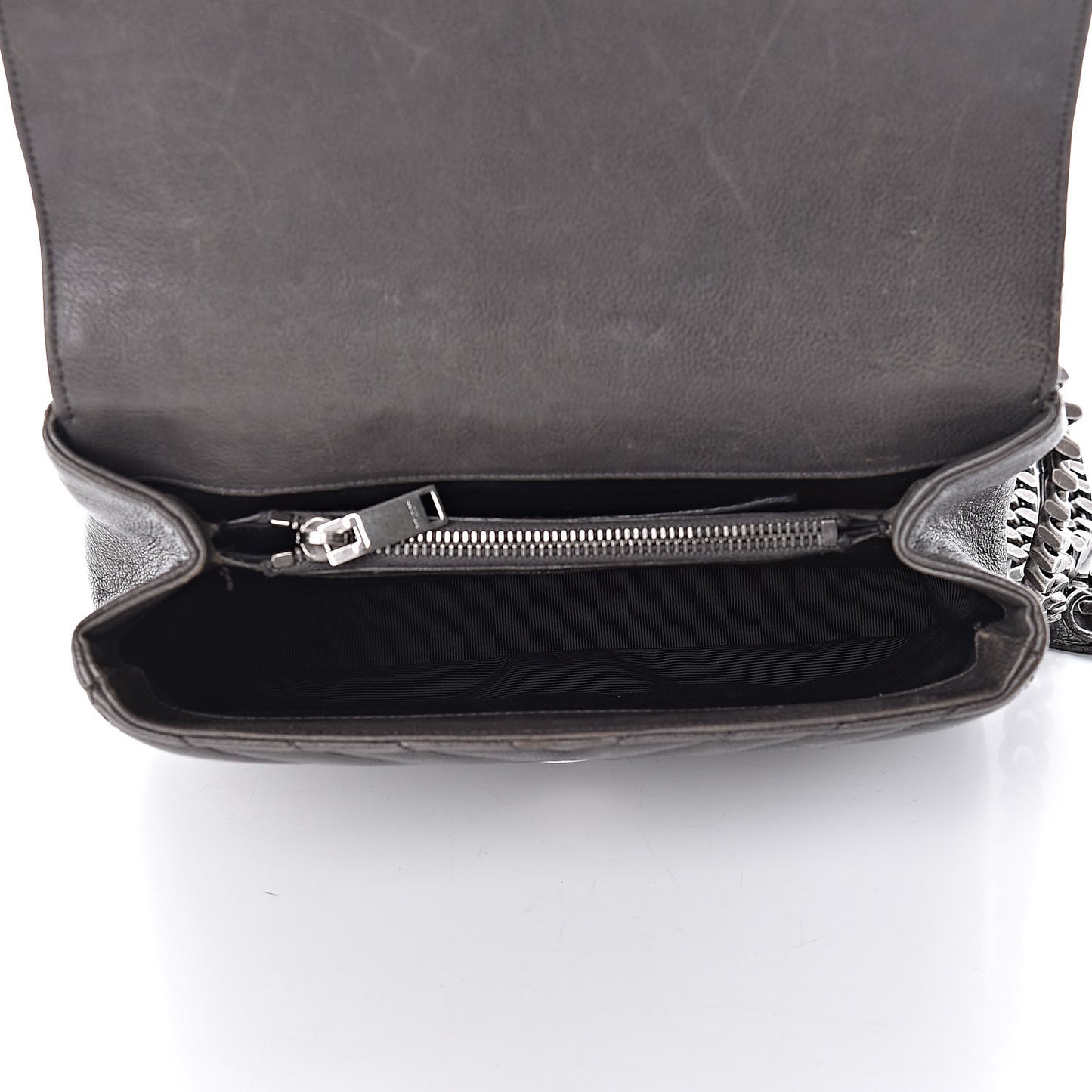 Sheepskin Matelasse Chevron Monogram Medium College Bag Dark Anthracite