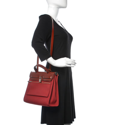 Hermes Vache Hunter Toile Herbag Zip 31 PM Rouge Grenat Rouge H 2 of 15