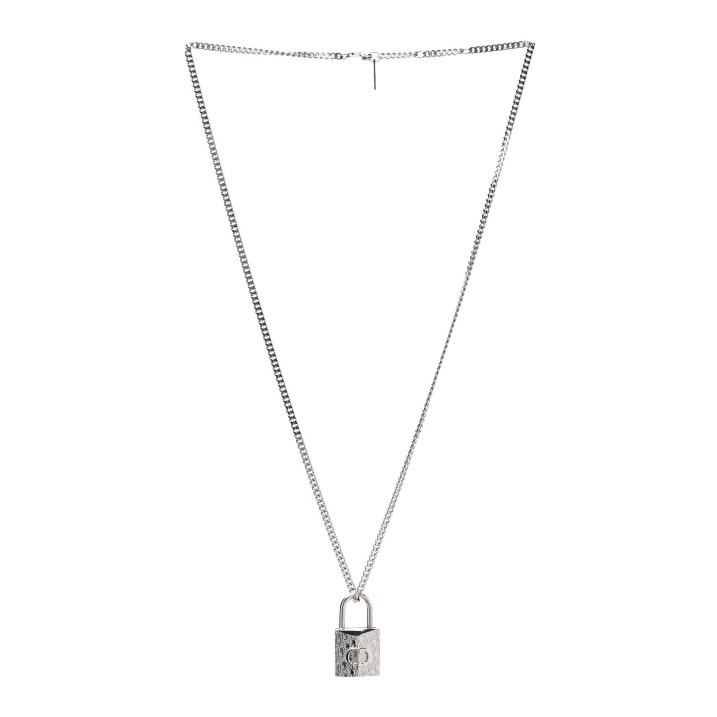 Oblique Padlock Pendant Necklace Silver