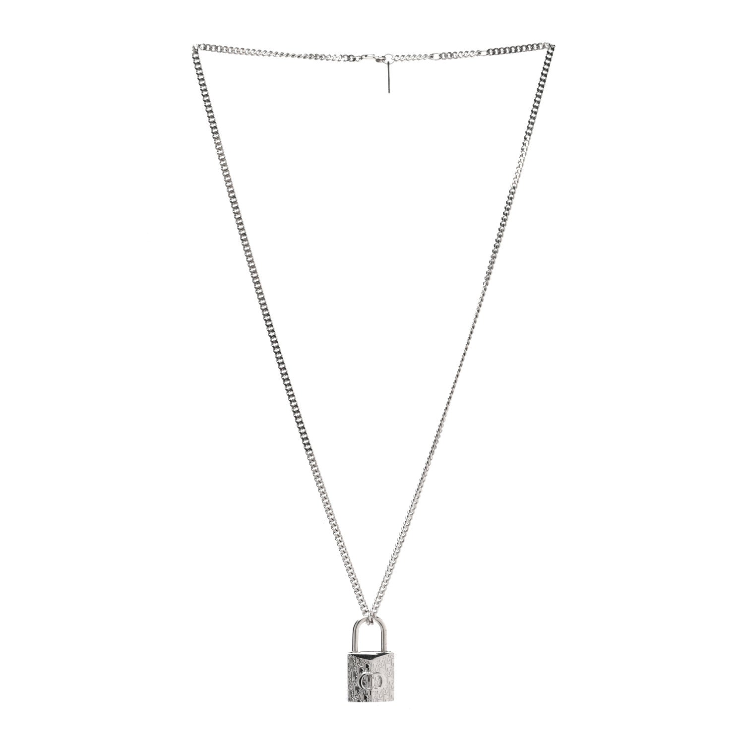 Christian Dior Oblique Padlock Pendant Necklace Silver 3 of 4