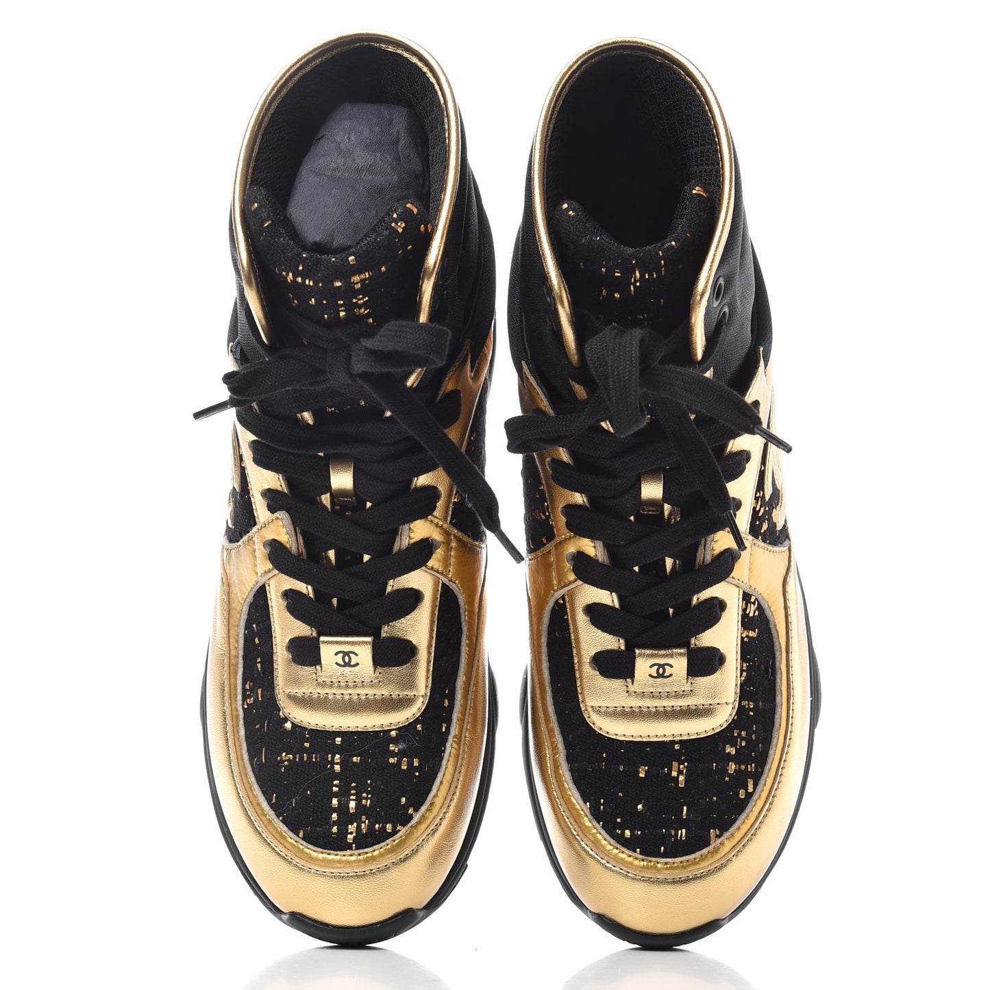 Velour Tweed CC High Top Sneakers 39 Black Gold