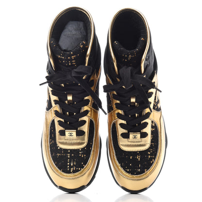 Chanel Velour Tweed CC High Top Sneakers 39 Black Gold 6 of 10