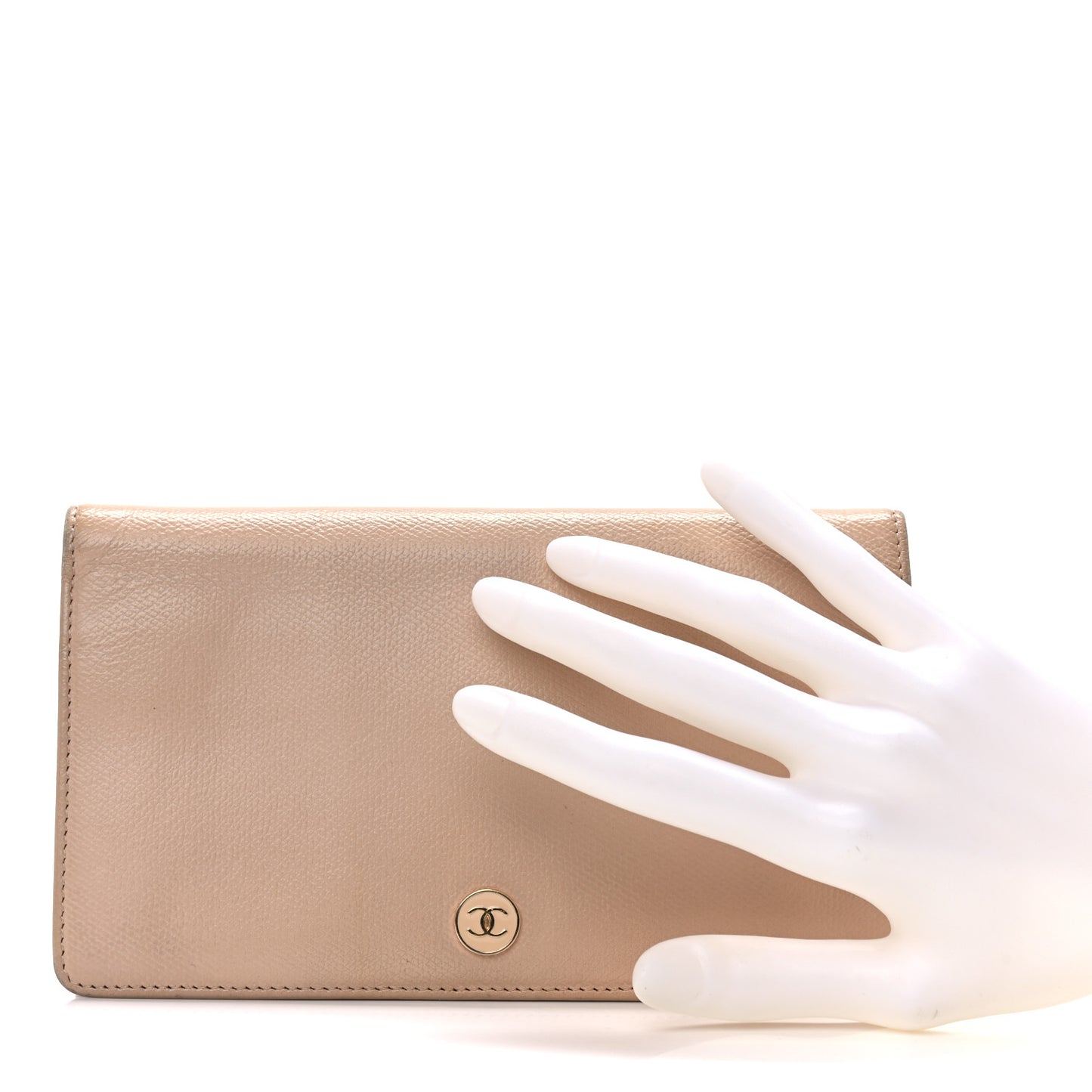 Grained Calfskin CC Button Yen Wallet Beige