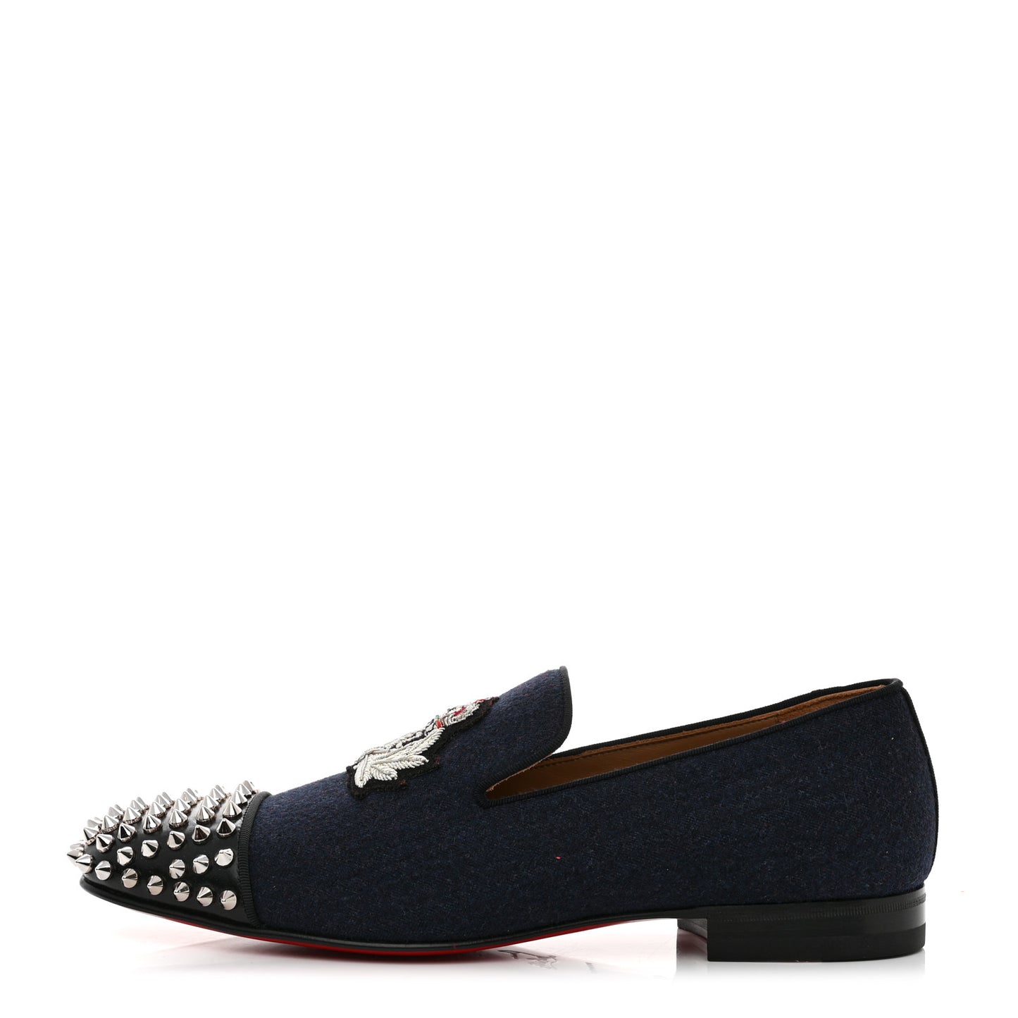 Calfskin Velvet Spikes Mens Captain Loubi Flat Loafers 41 Navy Black
