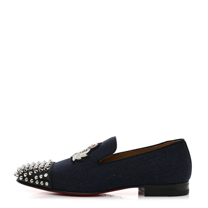 Christian Louboutin Calfskin Velvet Spikes Mens Captain Loubi Flat Loafers 41 Navy Black 1 of 8