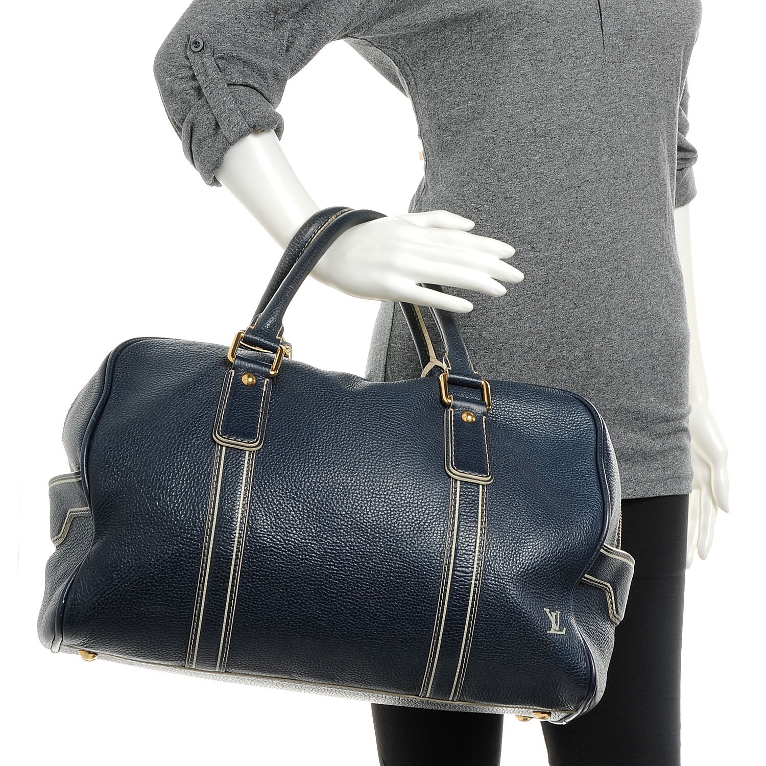 Louis Vuitton Tobago Leather Carryall Blue 2 of 7