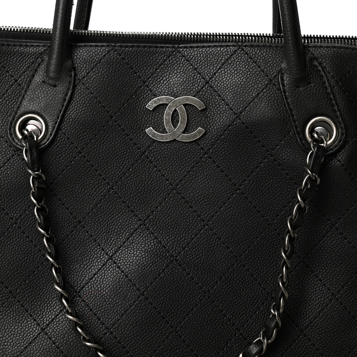 Grained Vegetal Calfskin Urban Shopping Tote Black