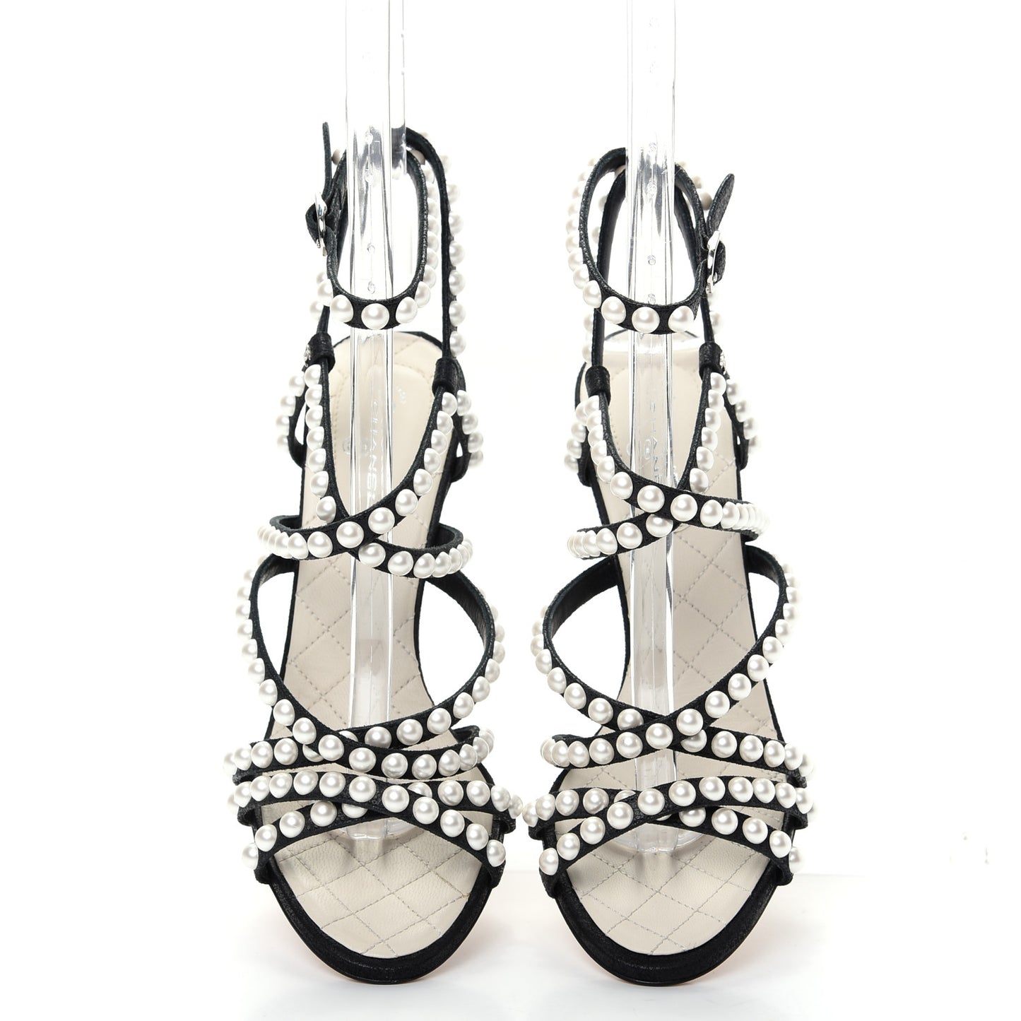 Crackled Lambskin Pearl Sandals 36.5 Black