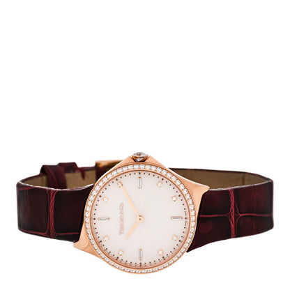 Tiffany 18K Rose Gold Alligator Diamond Bezel 28mm Metro Quartz Watch Brown 2 of 5