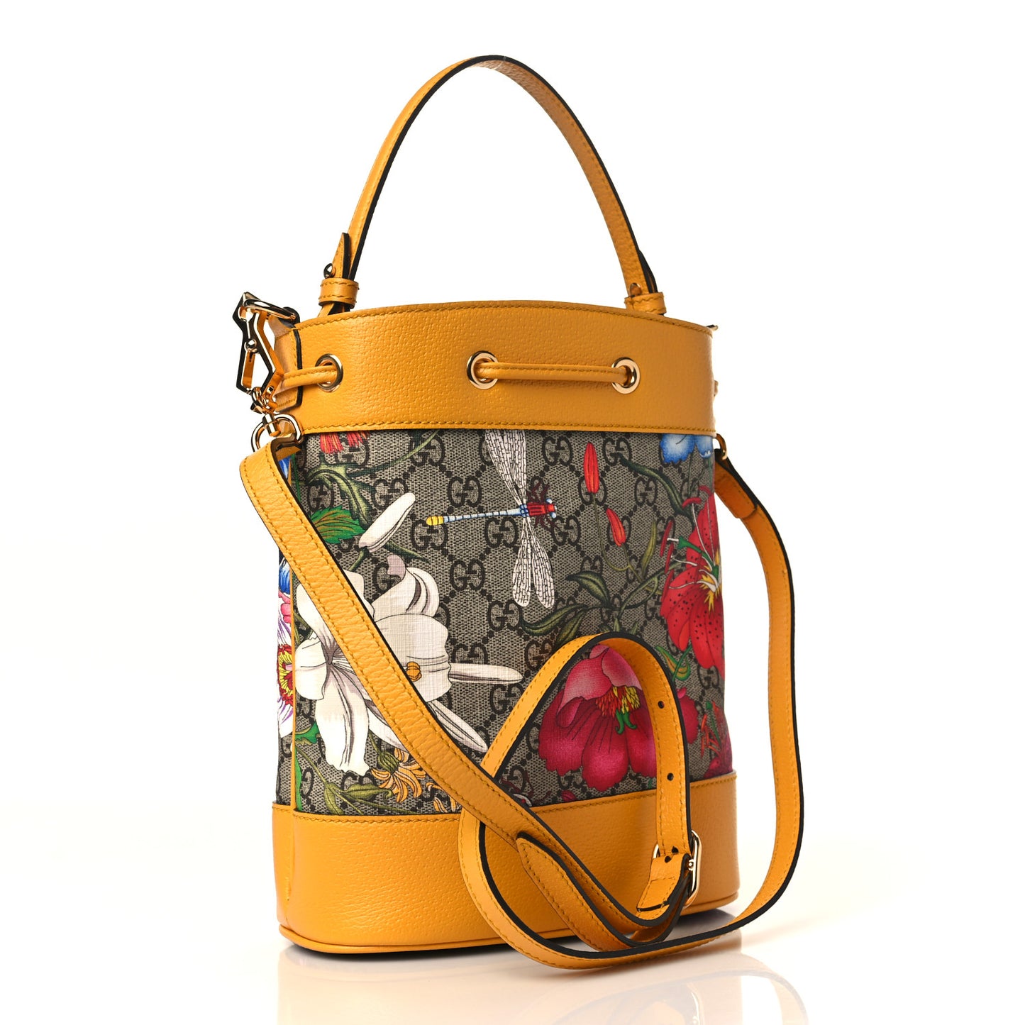 GG Supreme Monogram Flora Small Ophidia Bucket Bag Beige Multicolor Crop