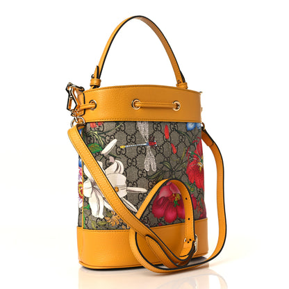 Gucci GG Supreme Monogram Flora Small Ophidia Bucket Bag Beige Multicolor Crop 3 of 9