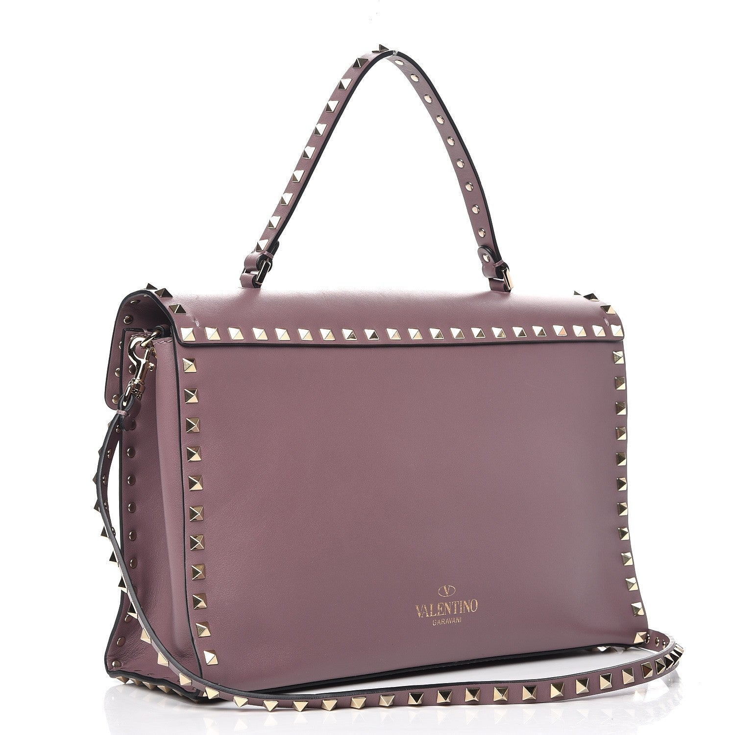 Valentino Garavani Calfskin Rockstud Single Handle Flap Bag Dark Mauve 4 of 11